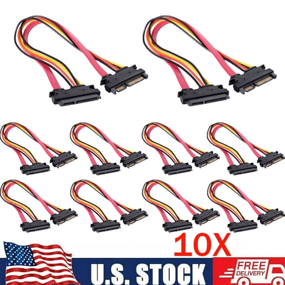 10 Pack 15 7 Pin SATA HDD Extension Cable Data Power Male to Female, 19" / 50cm