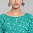 thumbnail image 7 of Janasya Indian Keyhole Neck Roll-up Sleeve Leheriya Sea Green Cotton Kurta For Women, 7 of 7