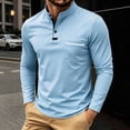 thumbnail image 7 of LEAVINGSUO Men's Stand Collar Long Sleeve Shirt Casual Loose Fitting Sports Breathable Top Light Blue M, 7 of 7