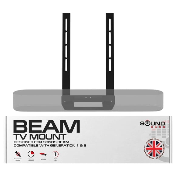 Sound Bass Support de Téléviseur à Faisceau, Compatible avec les Générations 1 et 2, Support de Montage de Faisceau Sonos pour Téléviseur, Noir, Trousse de Quincaillerie Complète Incluse, Barre de Son à Faisceau