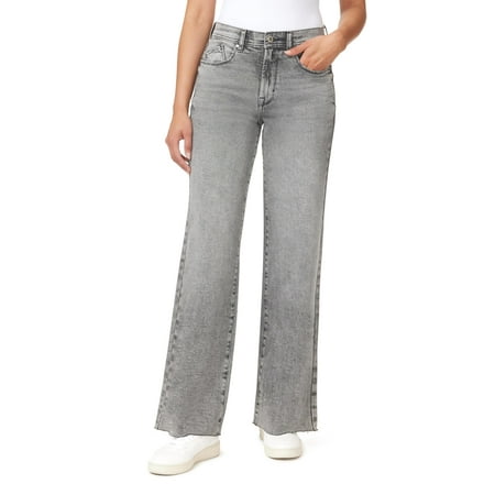 kensie Jeans for Women The Kaya Ladies High Rise Wide Leg Raw Hem 32-Inch Inseam, Grayson, 14