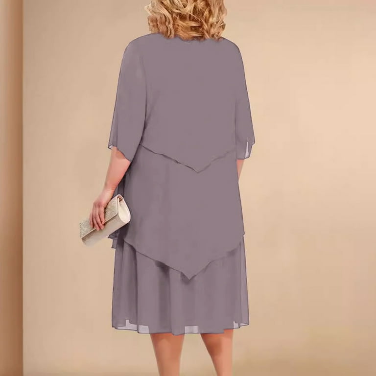 Mrat Plus Size Chiffon Dress Women's Flowy Chiffon Dress Wedding Guest Dress Elegant Layered Hem Midi Dress S-1 Purple XXL Mrat Plus Size Chiffon Dress Women's Flowy Chiffon Dress Wedding Guest Dress Elegant Layered Hem Midi Dress S-1 Purple XXL