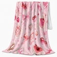 thumbnail image 2 of Pink Bows With Cherries And Jeweled Hearts, Soft Flannel Blanket with Romantic Decorative Watercolor Print, Housewarming Gift and Home Decor for Bedroom and Living Room, 2 of 7