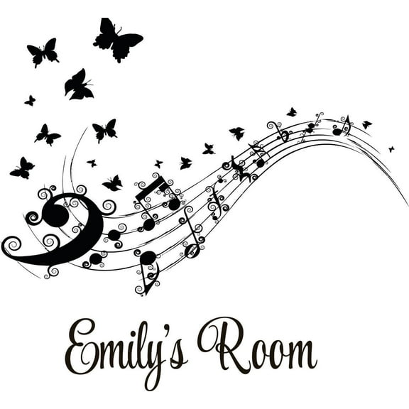 Personalized Name Vinyl Decal Sticker Custom Initial Wall Art Personalization Decor Music Notes Musical Mural 20 Inches X 20 Inches