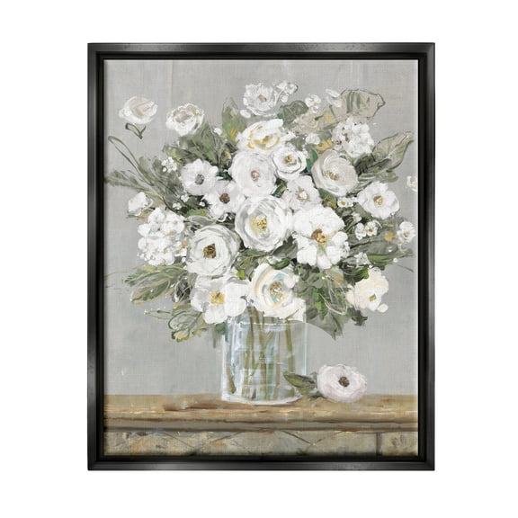Stupell Industries White Bouquet Painting Botanical & Floral Painting Black Floater Framed Canvas Art Print Wall Art, 25 x 31