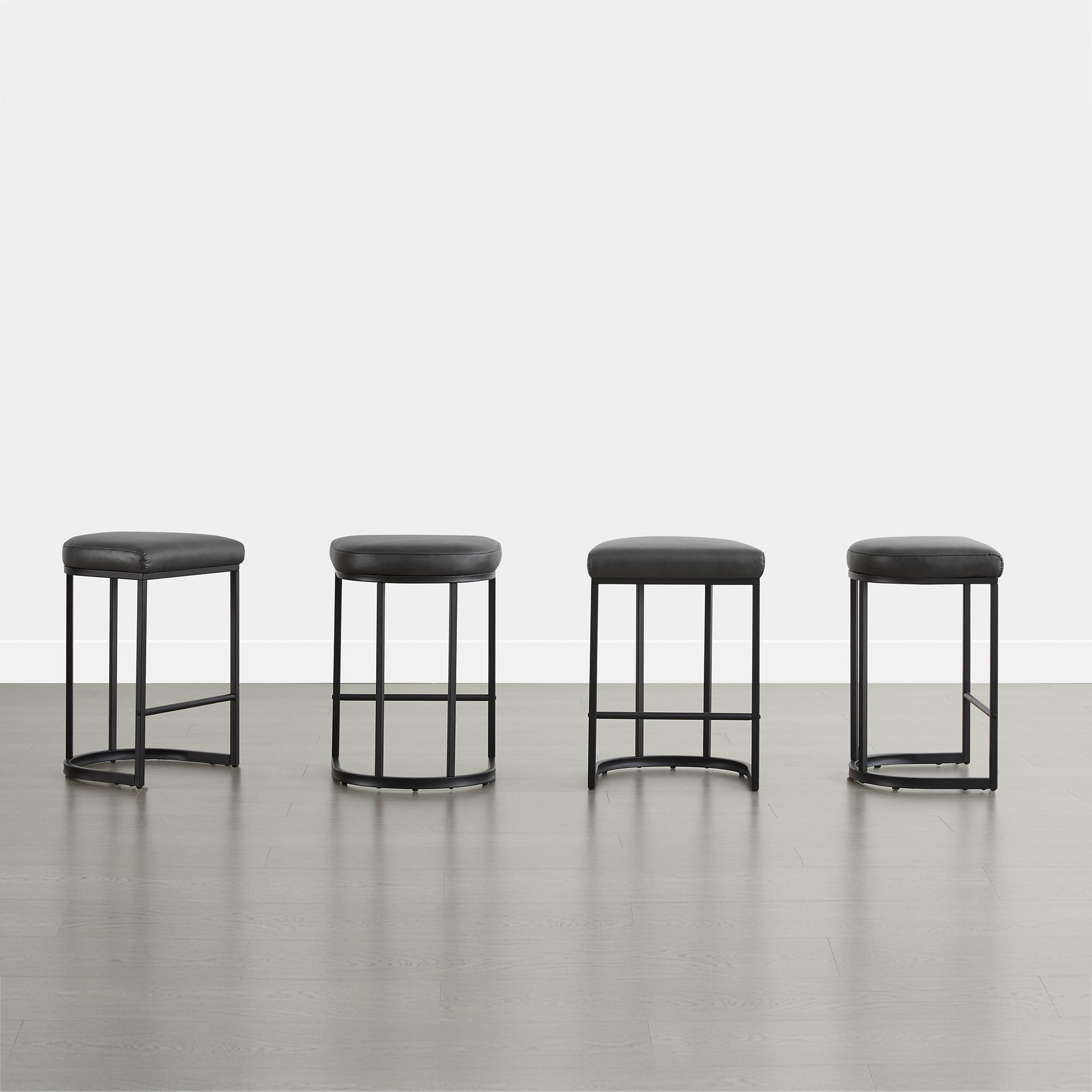 Spruce & Spring Black Upholstered Counter Bar Stools with Curved Seat and Metal Legs, Set of 2
