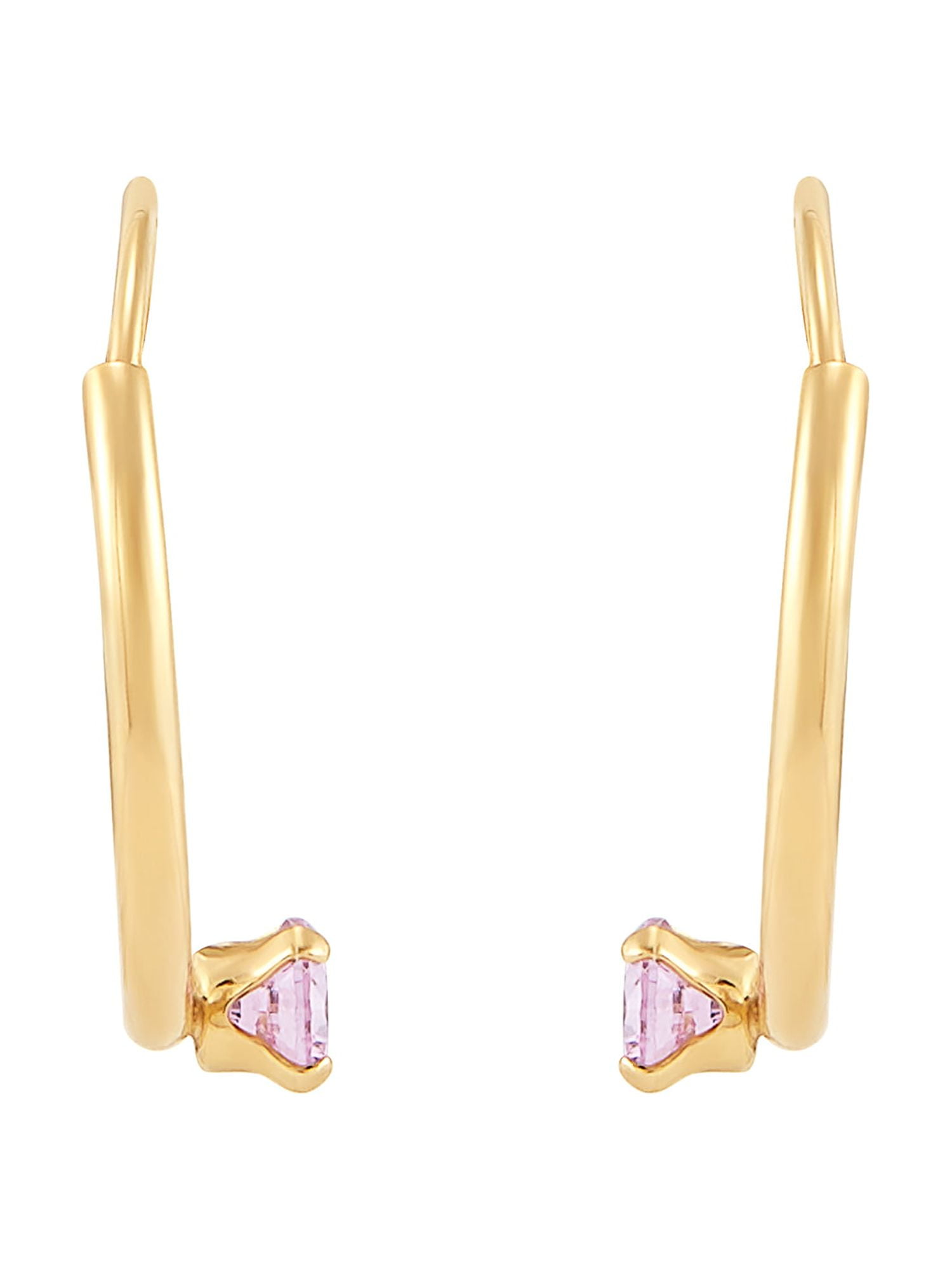 Brilliance Fine Jewelry Childrens 10K Yellow Gold Endless Hoop Earrings with Pink Cubic Zirconia