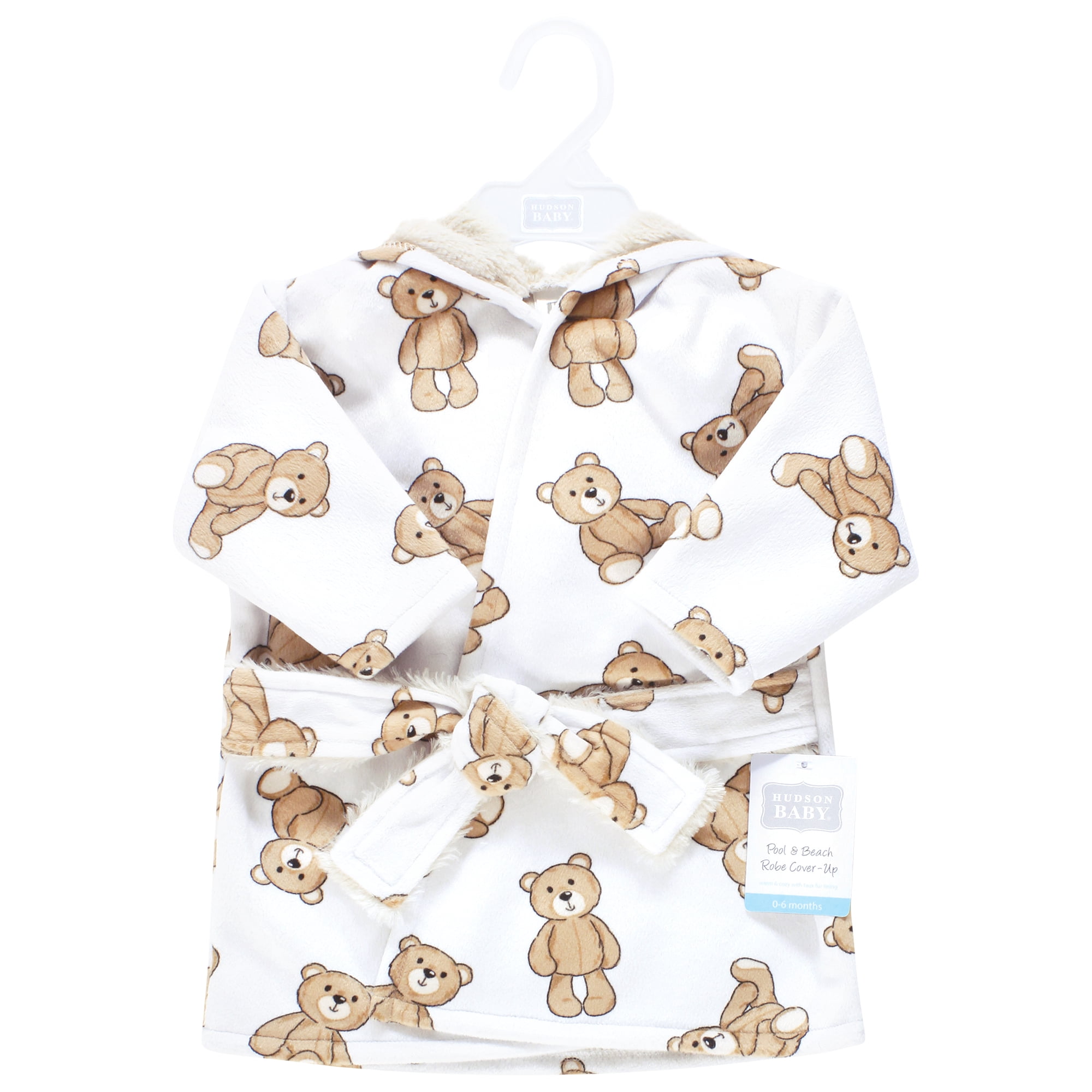 Hudson Baby Boys Mink with Faux Fur Lining Pool and Beach Robe Cover-ups, Teddy Bears, 0-6 Months