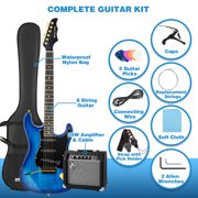 Full Size 39 Inch Electric Guitar Kit Solid Wood for Beginner with 25W Amplifier Gig Bag,Capo,Strap,Cable,Picks(Blue)