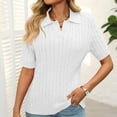 thumbnail image 3 of Womens Ribbed Knitted Sweaters, Short Sleeve Pullover for Women Casual Solid Color Slimming Fit Lapel V Neck Sweater Summer Tops, 3 of 6