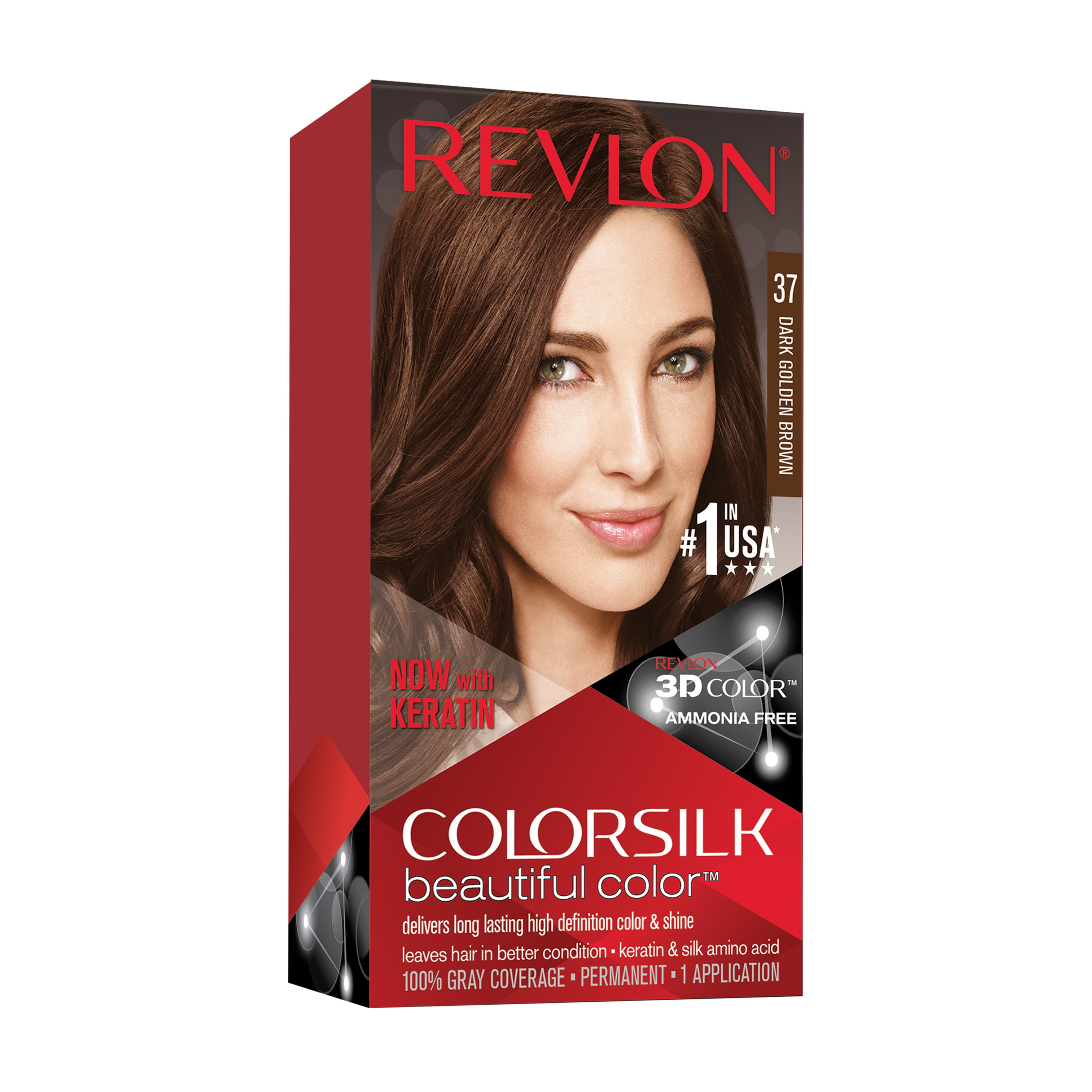 Revlon ColorSilk Beautiful Permanent Hair Color, 37 Dark Golden Brown, 1  Count 