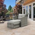 thumbnail image 2 of Royalcraft 5-Piece Patio Furniture Set,Outdoor Wicker Furniture Single Chair with Ottoman & Side Table,All-Weather Grey Rattan Outdoor Armchair Sofa Set with Non-Slip Cushions,Aluminum Frame, 2 of 6