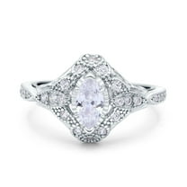 Simulated Cubic Zirconia Size-5 Marquise Art Deco Wedding Engagement Bridal Ring Accent Vintage 925 Sterling Silver