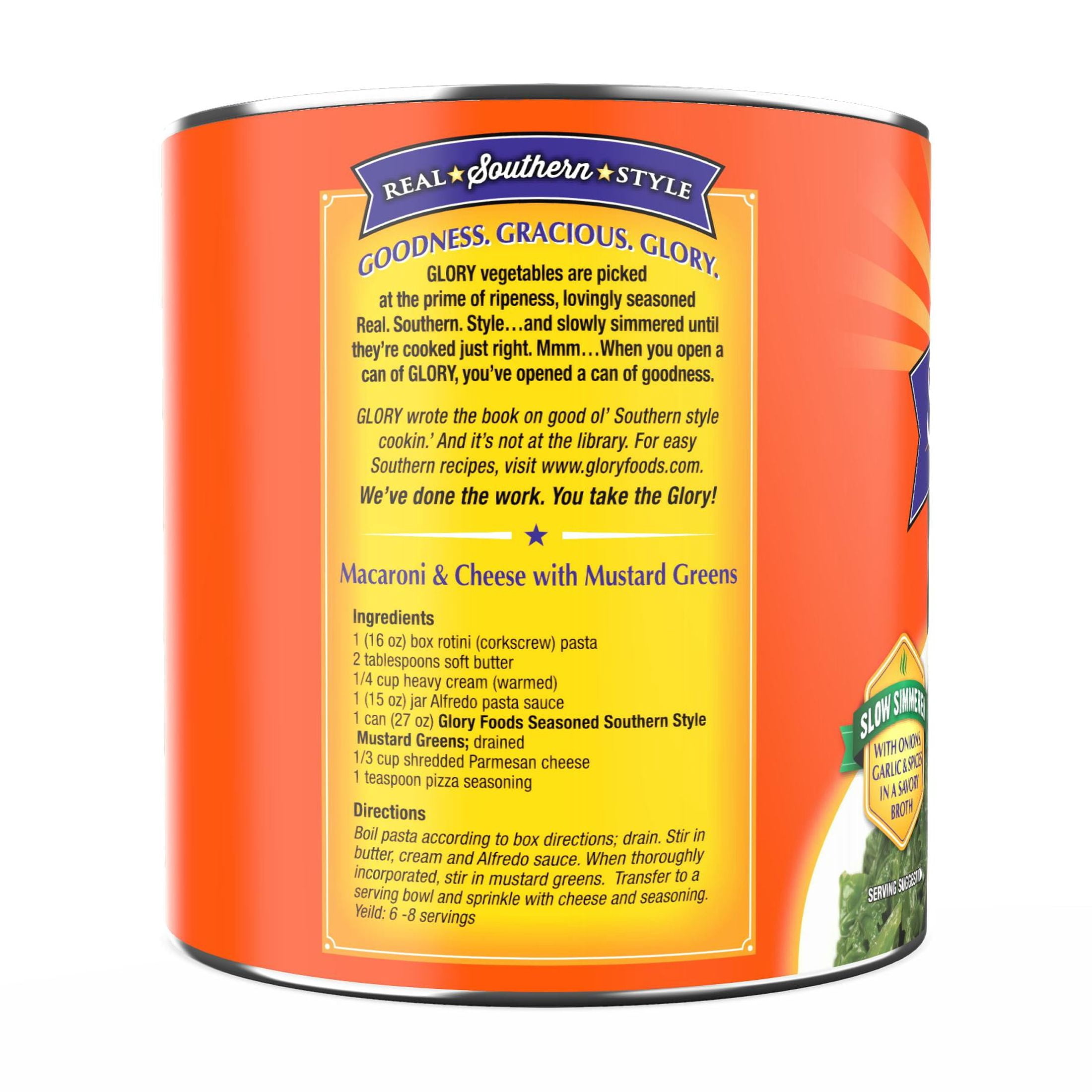 (4 pack) Glory Foods Seasoned Southern Style Mustard Greens, 27 oz., Can