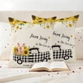 thumbnail image 3 of Cute Pig Outdoor Waterproof Pillow Covers, County Sunflowers Truck Farmhouse Black White Plaid Decorative Square Throw Pillowcase Sofa Cushion Sham for Patio/Couch/Chair, 24"x24" 2 Pack, 3 of 8