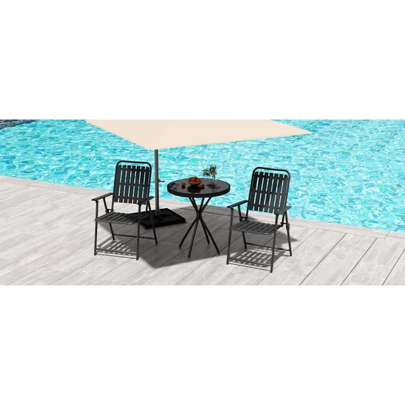 YIYADO 24" Square Tempered Glass Side Table, Black Iron Frame, 10-Minute Assembly, Indoor Outdoor Accent Table for Balcony Patio Deck Garden