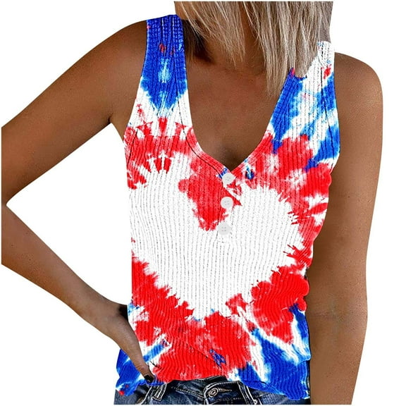 USSUMA T-Shirts for Women Trendy,Womens American Flag Tank Tops Plus Size Sleeveless 4th of July Camisole Tunic Stars and Strips Patriotic T-Shirt