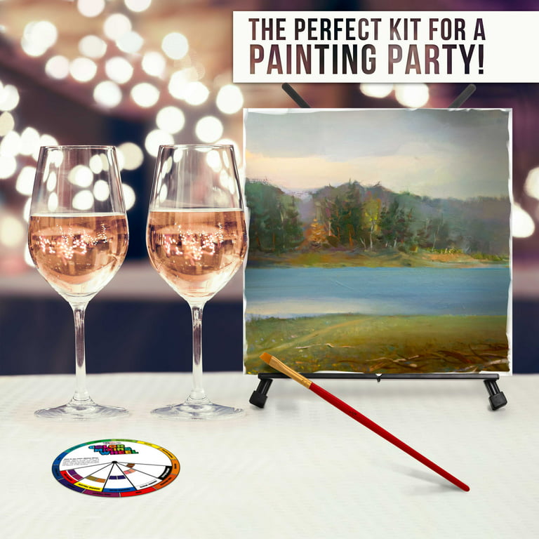 U.S. Art Supply Paint and Sip Art Party Painting Kit - 6 Easels, 12 Paint  Tube Set, 12 Canvas Panels, 6 Brush Sets & 6 Aprons 