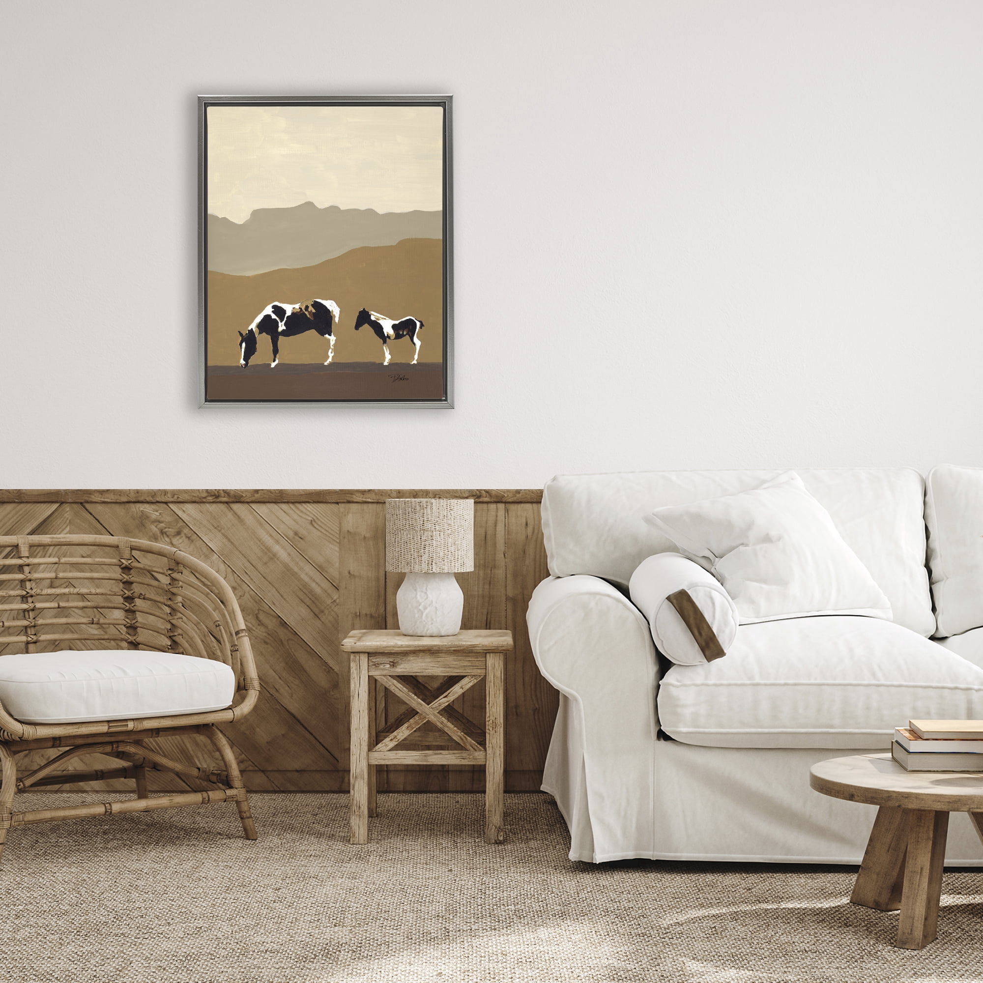 Stupell Industries Modern Mountains Horses Gray Framed Floater Canvas Wall Art, design by Patricia Pinto