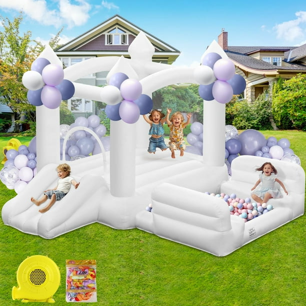 Bounce House GYMMALL, blanco, para niños de 3 a 8 años, con piscina de bolas con tobogán