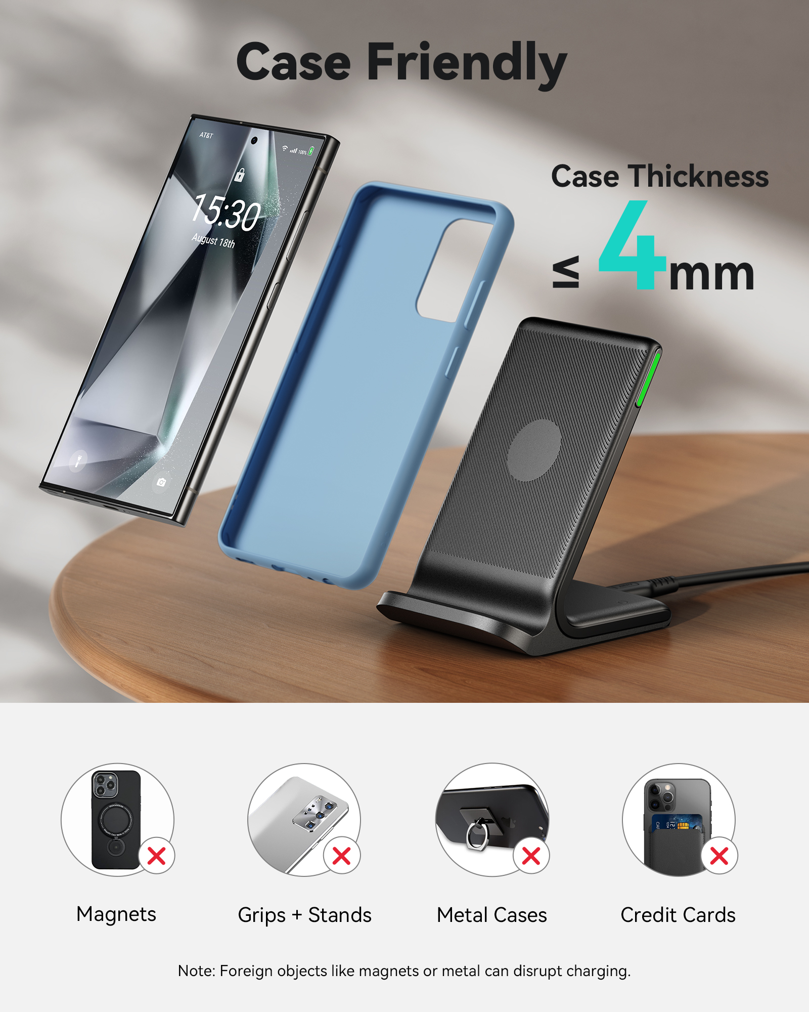 INIU 15W Wireless Charging Station with Adaptive LED, Black photo 8