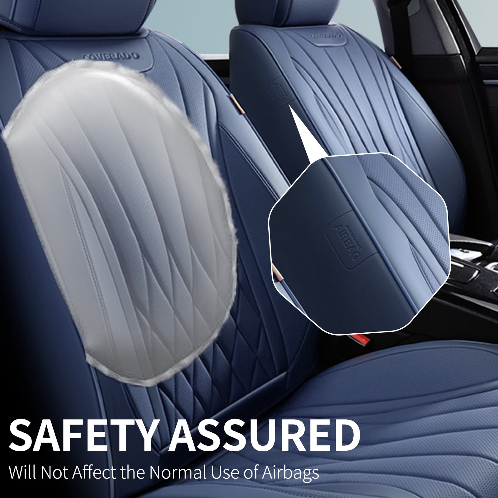 Coverado Front Car Seat Covers, Premium Leather Seat Protectors, Sleek Design Universal Fit for Most Cars, Blue