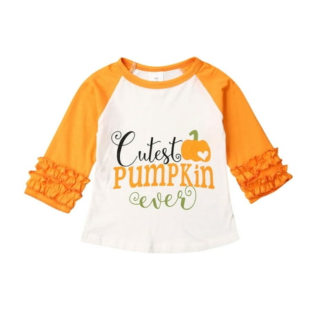 

Mioliknya Baby Girls Long Sleeve Casual Tops Letter and Pumpkin Print Round Neck Blouse