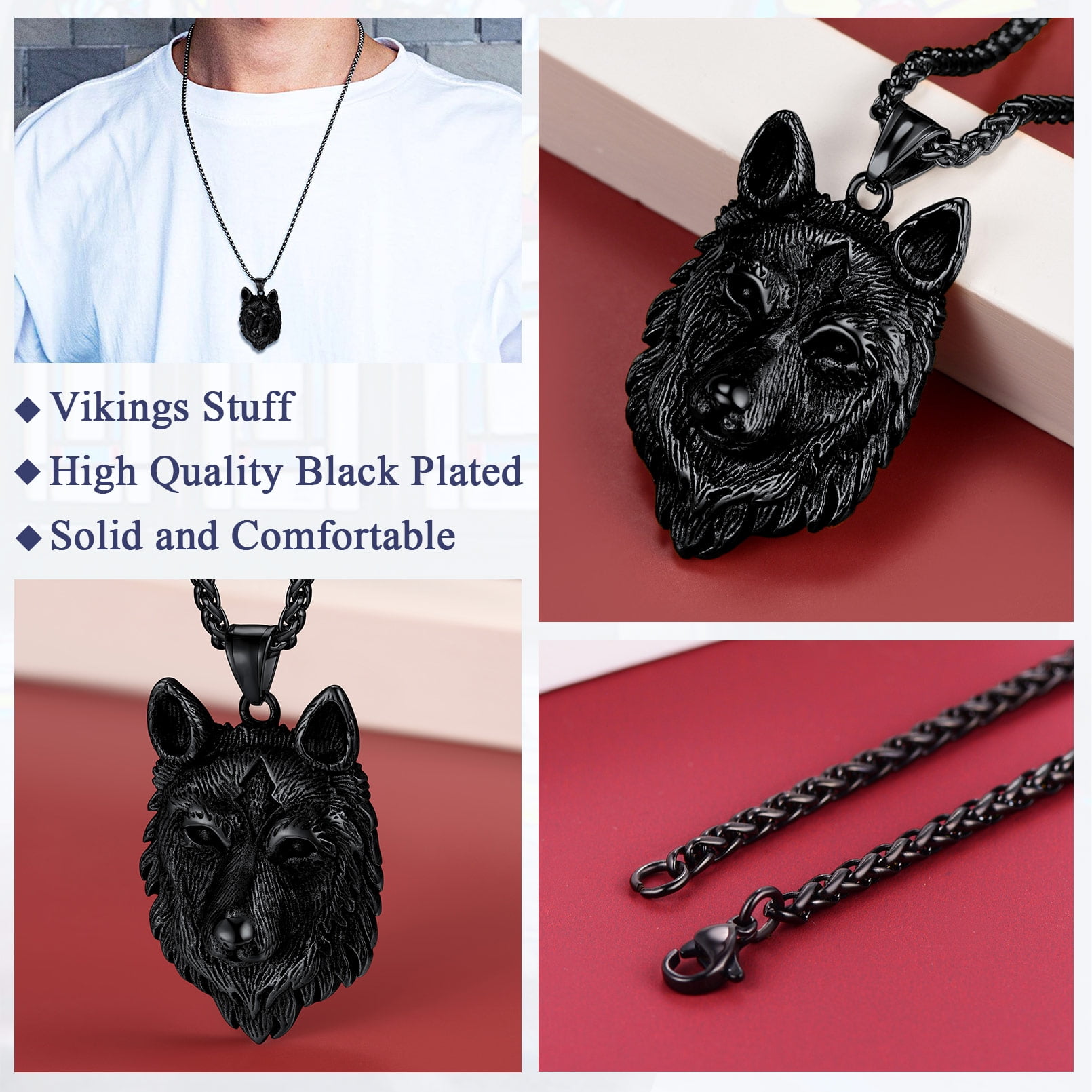 FaithHeart Viking Wolf Head Necklace for Men Norse Pendant Charms Celtic  Amulet Jewelry Gift 