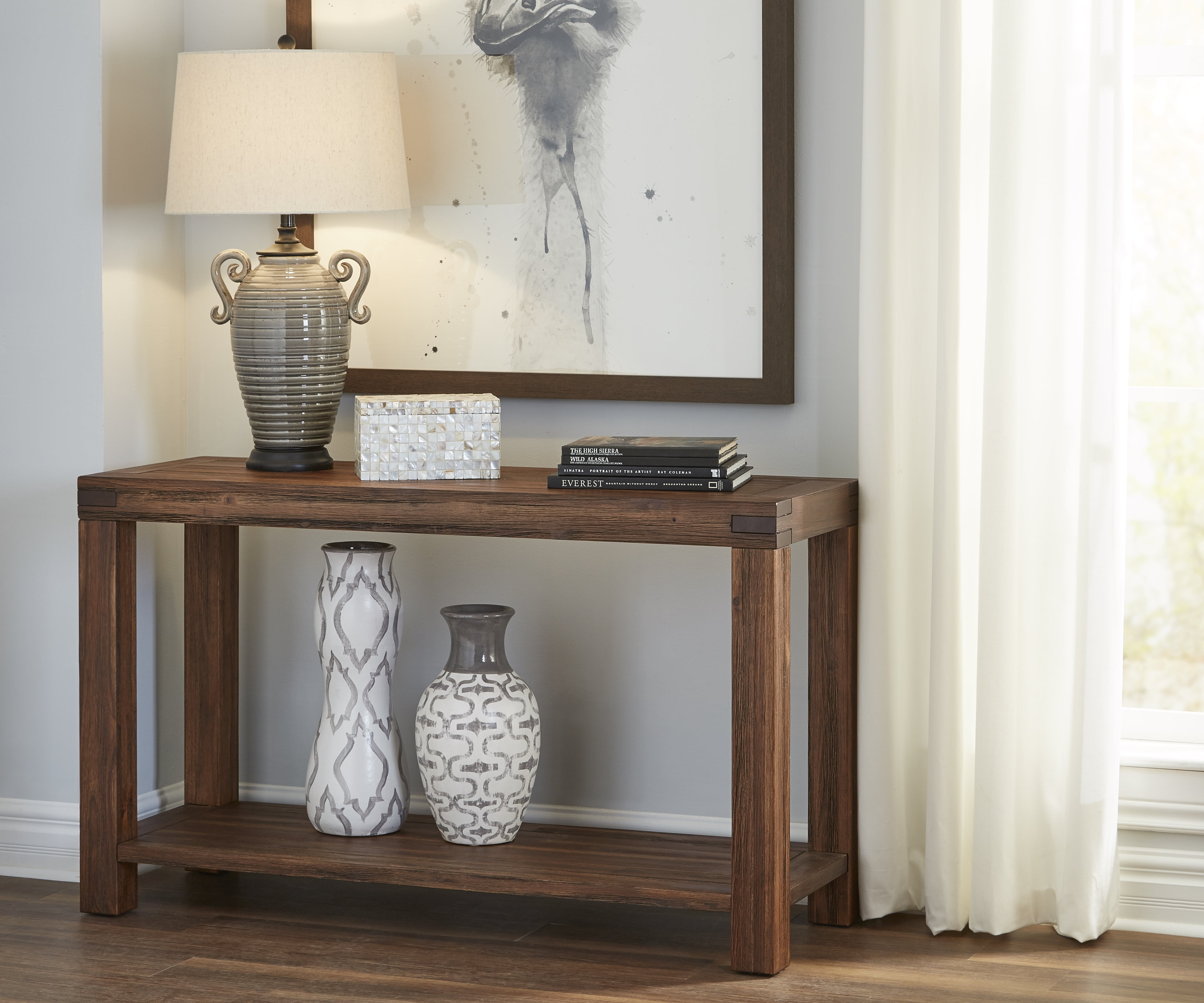 Rectangular Console Table with Tenon Corner Joints and Bottom Shelf