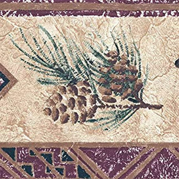 Concord Wallcoverings Wallpaper Border Native American Pattern Ornaments Bear Pine Cone, Colors Black Brown Burgundy, Size 5 Inches by 15 Feet WL5563B