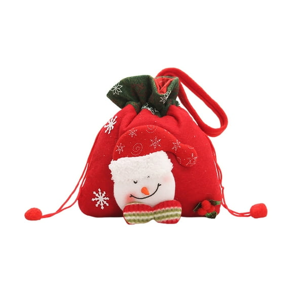 CuiLiyq Christmas Gift Bag, 9" x 7.5" Red Velvet Candy Bags with Drawstring Cord, Large Present Sack Bags for Xmas Present Toys Storage Bags Holiday Party Supply (Snowman)