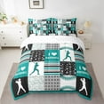 thumbnail image 2 of Feelyou Baseball Lover Boys Bedding Comforter Set 7pcs, Green Stripes Abstract Plaid King Bedding Sets, Cartoon Sports Theme Reversible Bed Sheets, Breathable Home Decor, 2 of 7