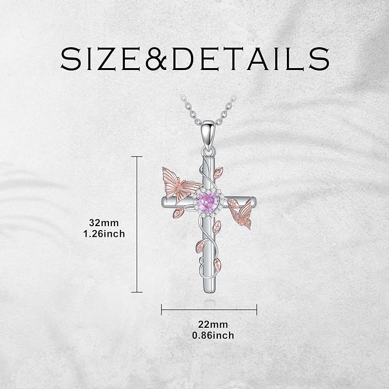 DVEATR Hummingbird/Butterfly Cross Necklace for Women 925 Sterling Silver Hummingbird Cross Necklace with Birthstone Animal Pendant daintyJewelry Gift for Women.