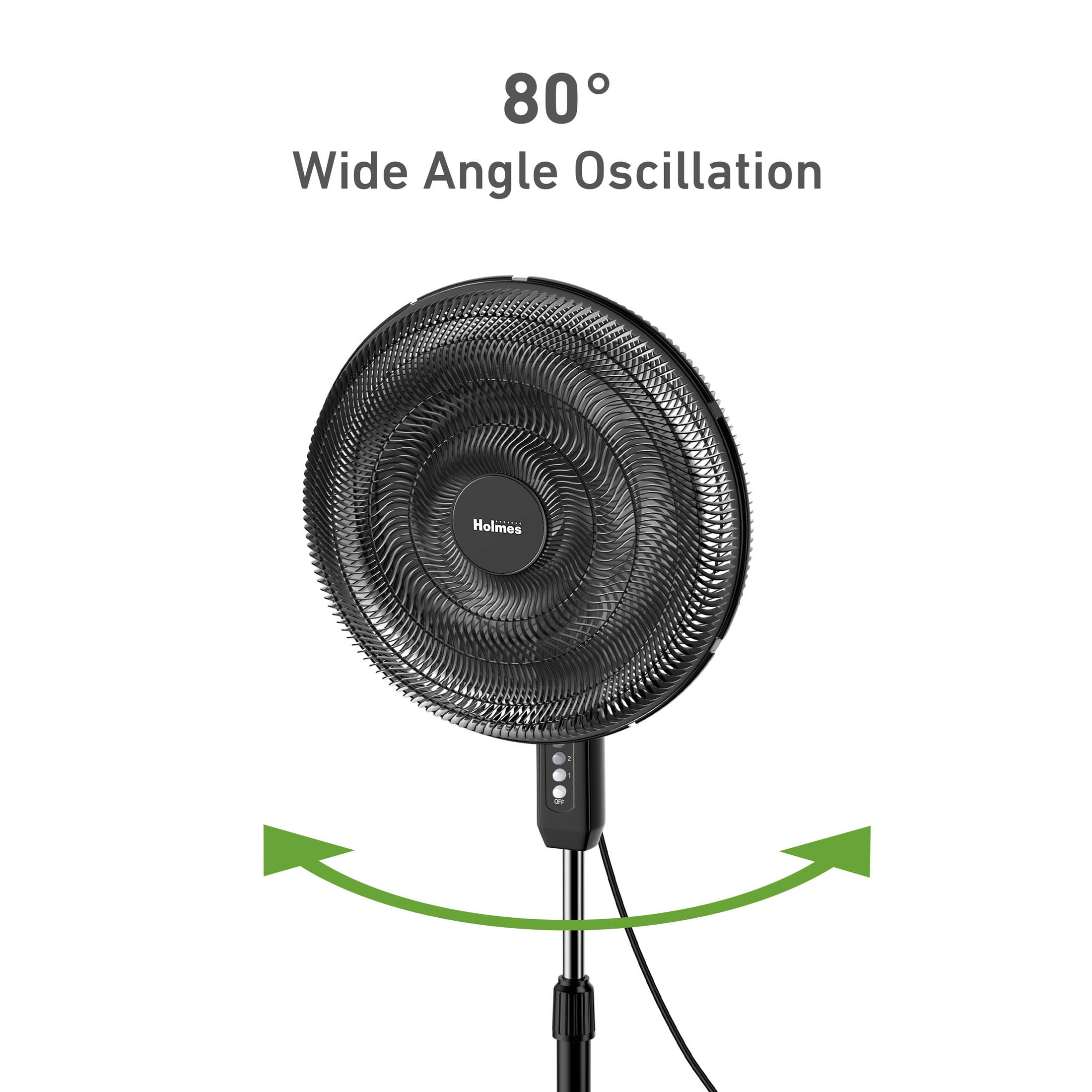 Holmes Big Breeze 16" Manual Oscillating Powerful Airflow Stand Fan, 3 Speeds, Black