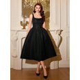 thumbnail image 3 of Black Vintage Jacquard Fit & Flare Midi Dress With Pockets Elegant Party Holiday Dress, 3 of 7