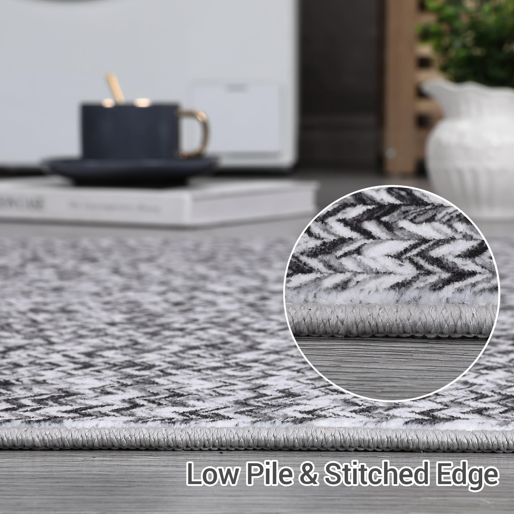 Tzou Braid Print Area Rug, Non-Slip Low Pile Washable Carpet for Living Room, Bedroom, Office