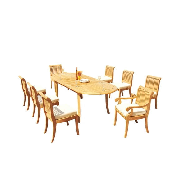 Grade-A Teak Dining Set: 8 Seater 9 Pc: 94" Oval Table And 8 Giva Chairs (2 Arm & 6 Armless Chairs) Outdoor Patio WholesaleTeak #51GV2209