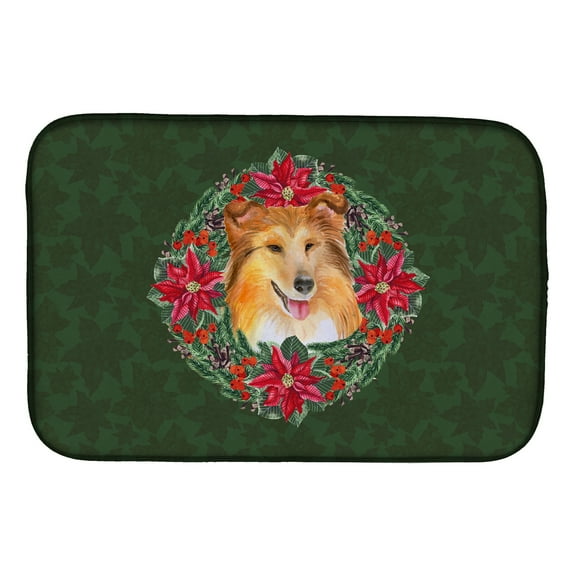 Sheltie Poinsetta Wreath Dish Drying Mat