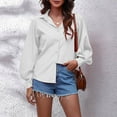 thumbnail image 4 of Women's Button down Shirts Collared Vneck Lantern Long Sleeve Tops Casual Solid Color Dressy Chiffon Blouse Tee, 4 of 4