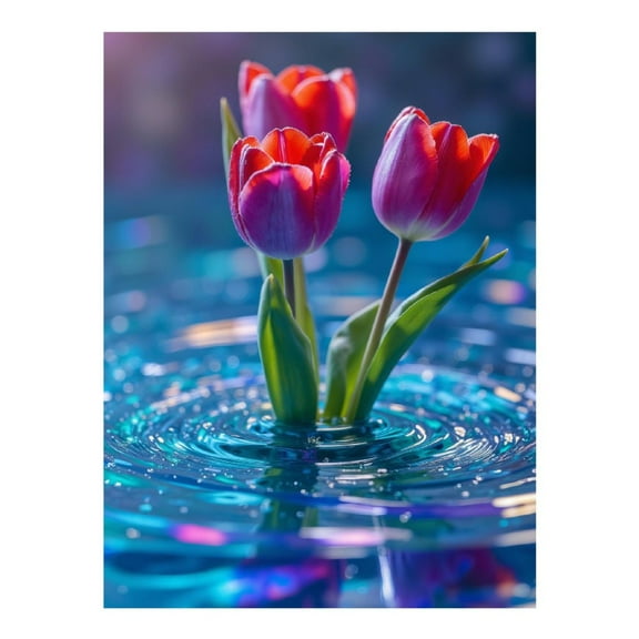Diamond Art Kit for Adults, Tulips Reflections Ripples Water Diamond Painting for Adults Beginners, DIY Diamond Art Painting Kits, 5D Diamond Painting Crafts for Home Decor 12x16 Frameless