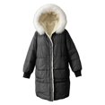 thumbnail image 4 of Women's Puffer Jacket Zipper Button Hooded Down Jacket Lined Thickened Jacket Winter Warm Down Coat, 4 of 5