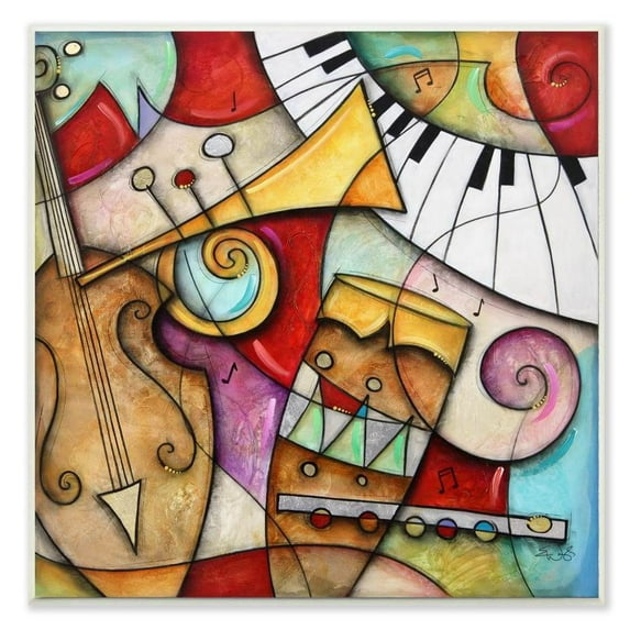 Stupell Industries Colorful Geometry Abstract Musical Instruments Painting Wall Plaque by Eric Waugh