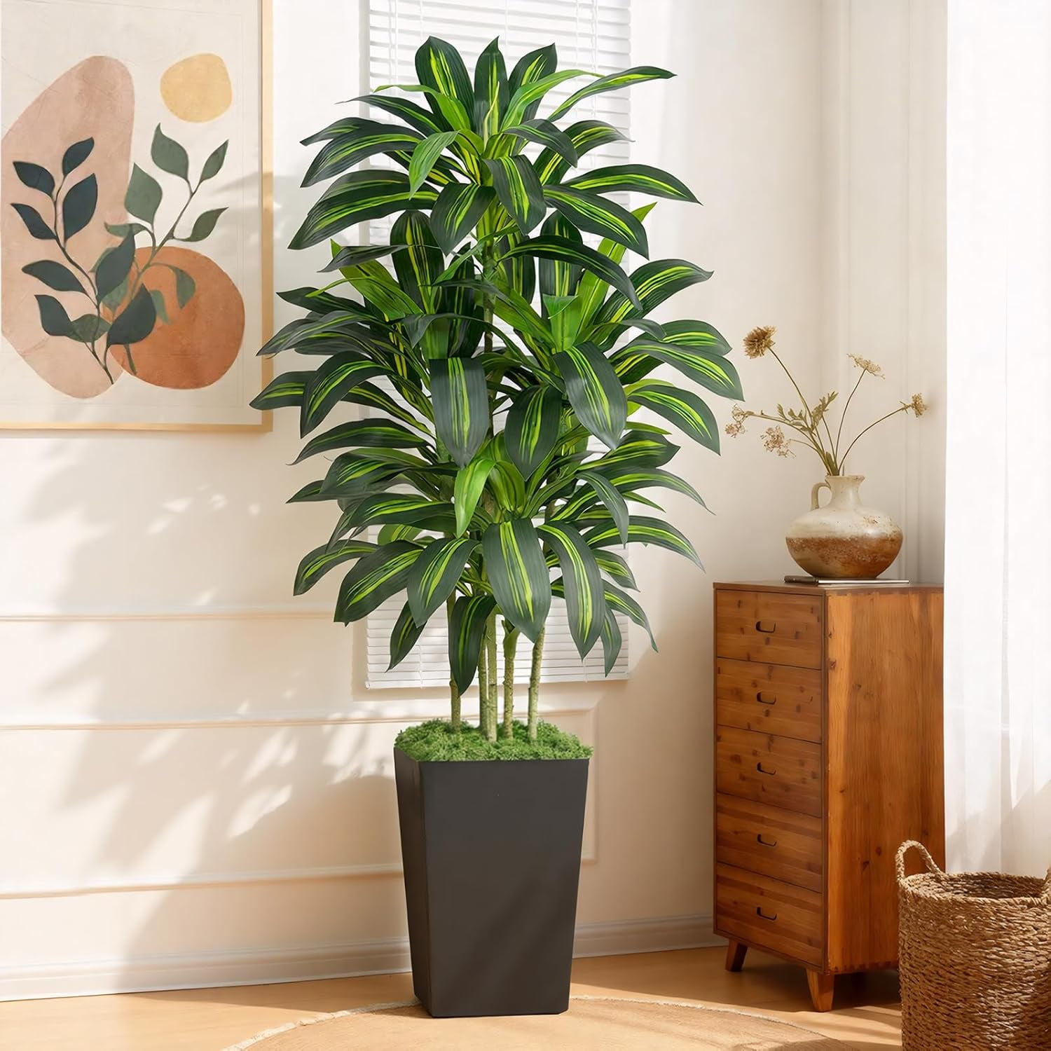 Keeplush 5FT Artificial Dracaena Tree with Planter - Highly Realistic Silk Fake Tree, Adjustable Branches, Maintenance-Free Indoor Faux Plant for Home Office Decor (150cm)