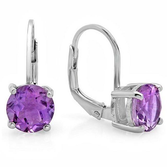 Boucles d'Oreilles Améthyste à Levier en Argent Sterling, 2.5 ct