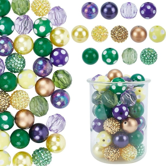 50pcs Mardi Gras Beads 20mm Chunk Pen Beads Large Loose Beads Resin Opaque Beads Acrylic Beads Loose Beads for Memorial Day Garland Jewelry Bracelet Pen Bag Chain Making Mixed Color