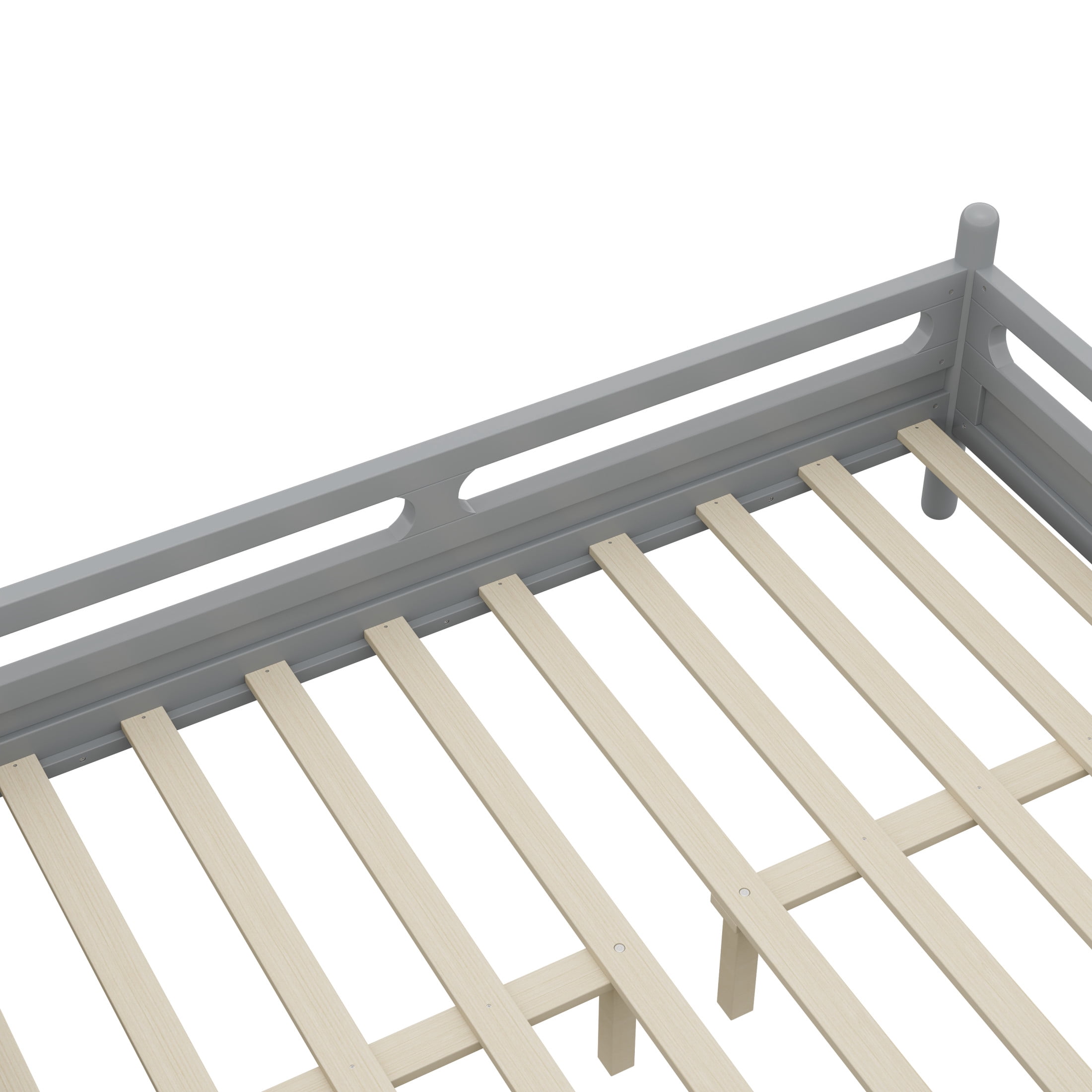 Noble House Full Size Kids Bed Frame with Safety Rails, Low Profile Design & Slat Support, Gray