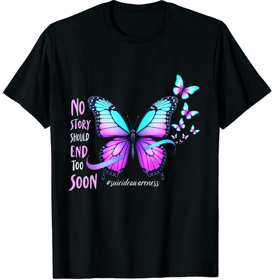 Suicide Awareness Shirt Suicide Prevention Shirts Butterfly Mental Health Therapist Graphic Black T-Shirt for Men and Women