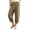 Khaki, variant on Women's Linen Blend Harem Pants, Elastic Waist Tie Front Cropped Pants for Women, Loose Fit 7/8 Length Capri Pants with Pockets, Breathable Summer Vacation Trousers Khaki L