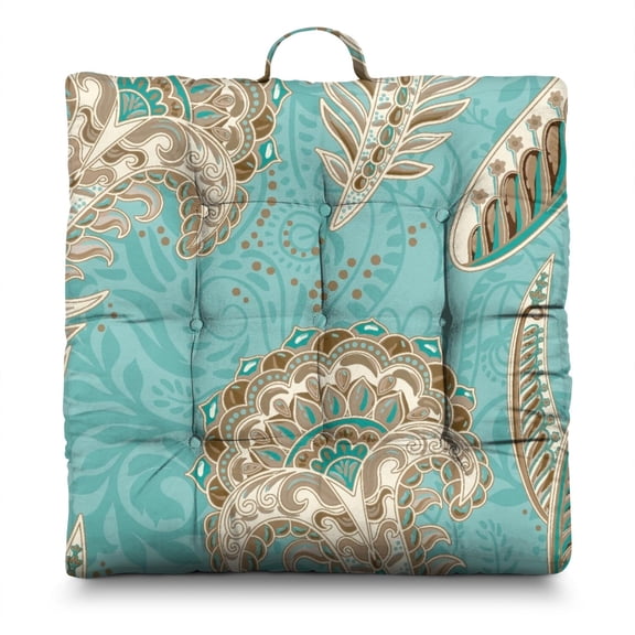 Chic Vintage Square Floor Cushion - Supportive 4.7" Thick Zabuton for Adults, Skin-Friendly Fabric with Abstract Design