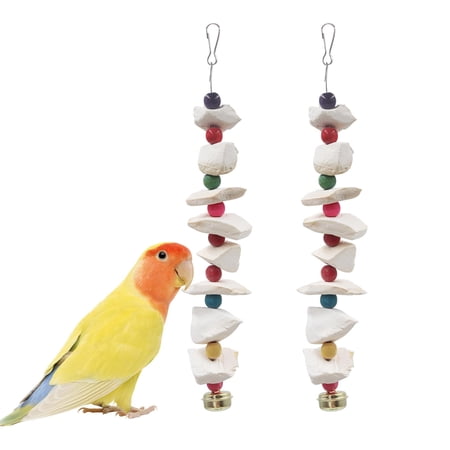 Bird Toys 2 Pack with Cuttlebone Parakeet Cage Accessories Bird Beak Grinding Stone Cuttlefish Bone Toys for Budgies Cockatiels Lovebirds and Small to Medium Birds
